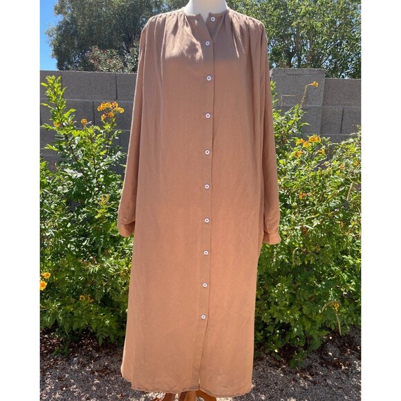 Mille Resort & Travel Jasmine Dress Small Almond Linen Flowy Beige Dress Pockets - Picture 1 of 16